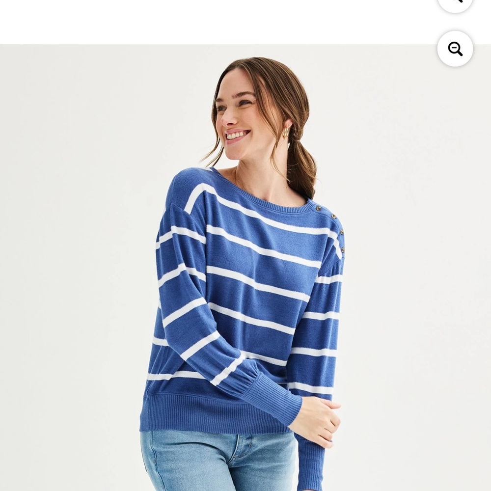 Sanoma Goods for Life - Cozy Boatneck Pullover Denim Snow Stripe - XL